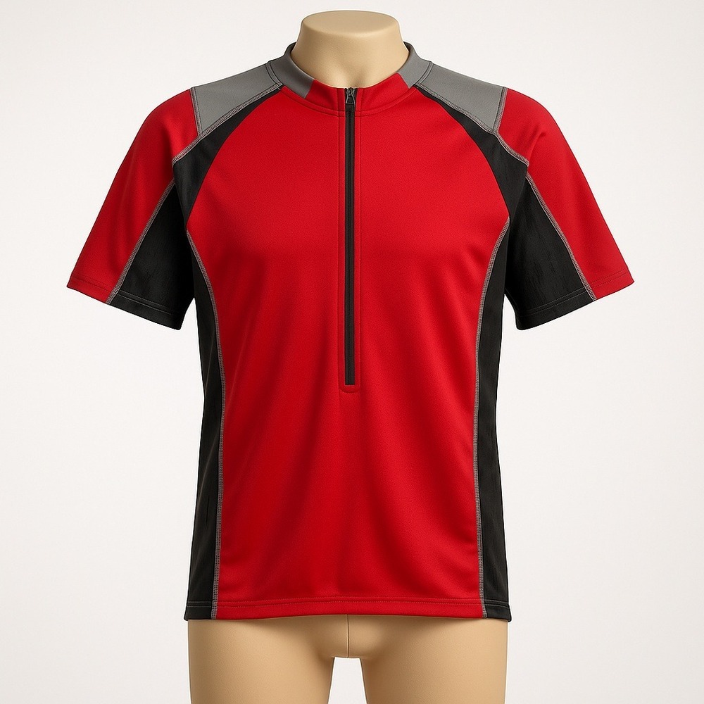 Cannondale Mens Cycling Jersey Size L Black Red‎ Short Sleeve Pockets Zip Biking